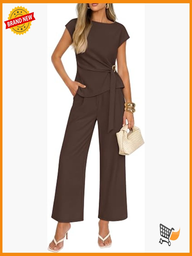 Women's 2 Piece Outfit Set Short Sleeve Top Wide Leg Pants